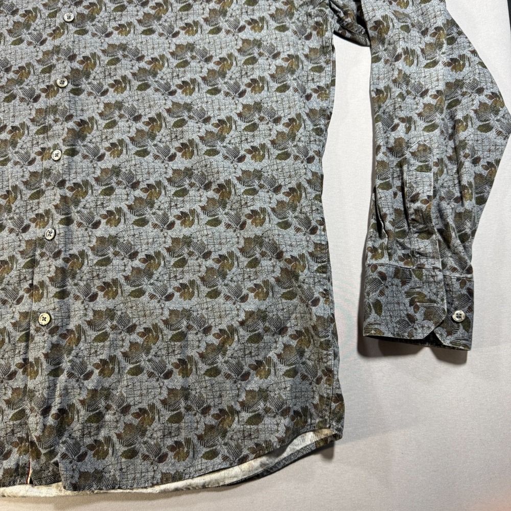 Bugatchi Mens Large Classic Fit Long Sleeve Button Down Shirt Leaf Print Gray - Picture 4 of 10